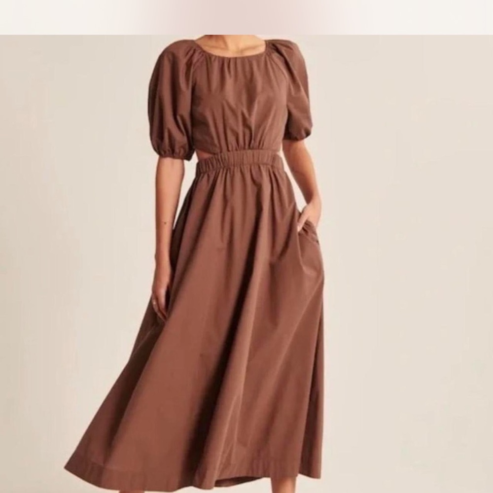 Abercrombie & Fitch Brown Puff Sleeve Midi Dress